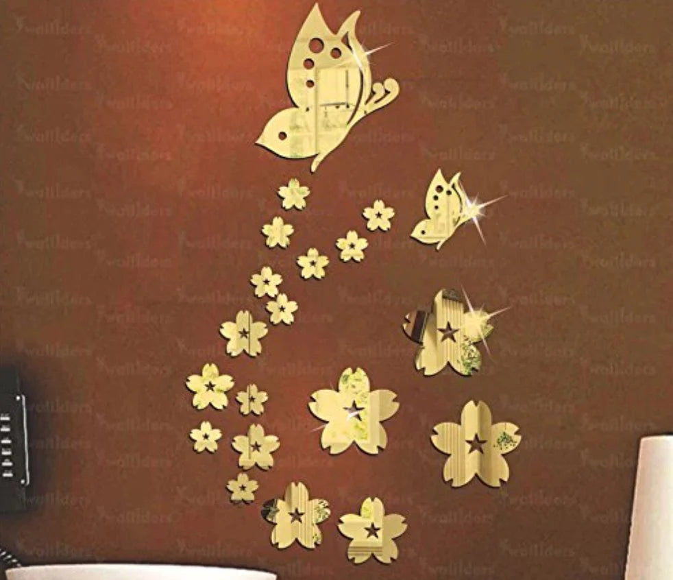 21 Butterfly Flower Acrylic Mirror for Wall, Acrylic Mirror Wall Decor