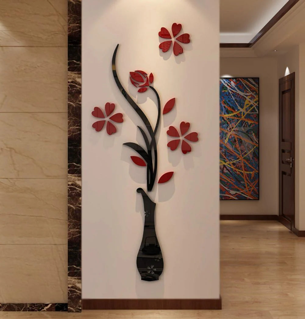 Acrylic 3D Vase plum wall stickers living room bedroom TV